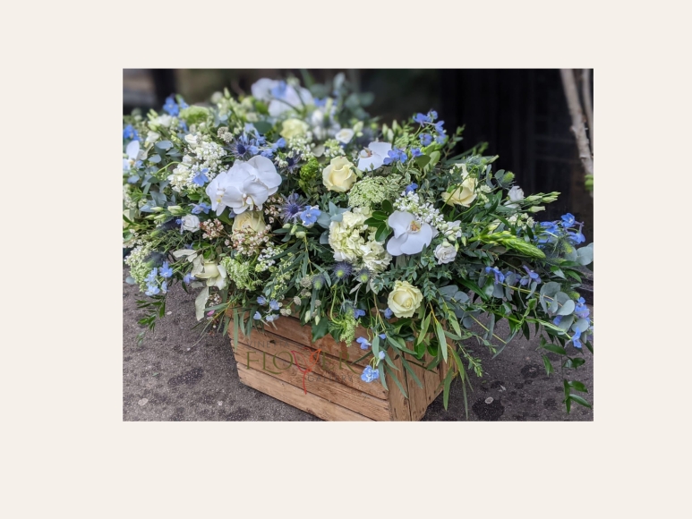 Blue and White Coffin Spray